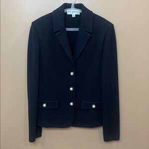 St. John Designer Black Wool Jacket Gold Pearl Accents NWOT SIZE 8 Chic/Luxury